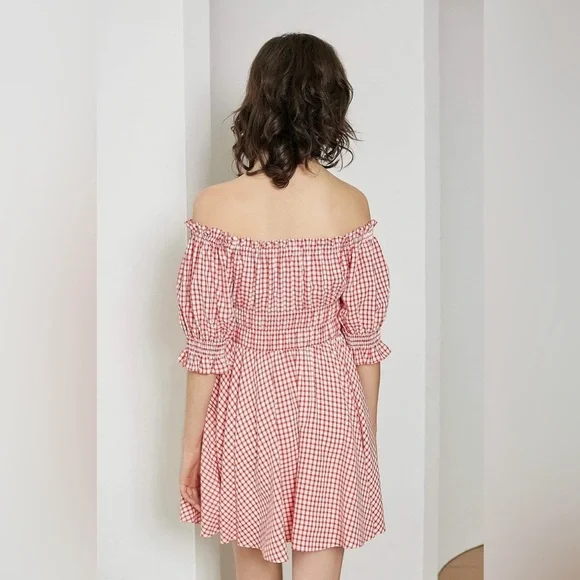 J.ING Red Plaid Off Shoulder Mini Dress Size XS NWT - Picture 5 of 14